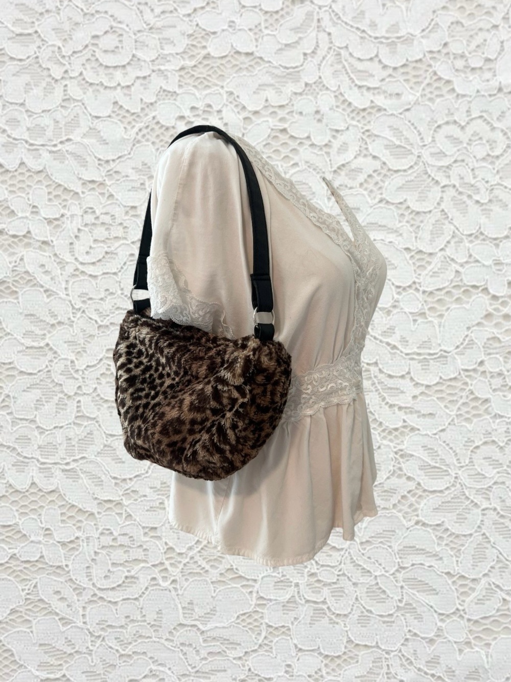 handmade lolita jade fuzzy leopard purse/shoulder bag